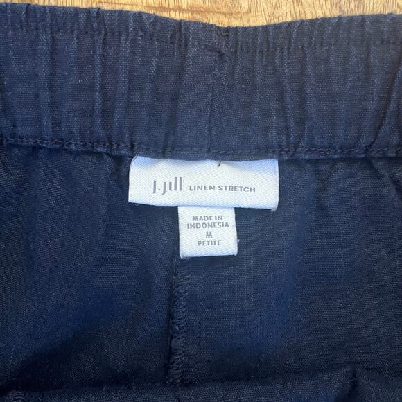 J.Jill Linen Wide Leg Pants Medium Petite Navy Stretch Cropped Nautical Beach - Picture 5 of 13